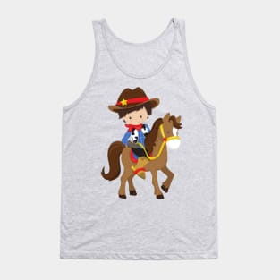 Cowboy, Sheriff, Horse, Western, Brown Hair Tank Top